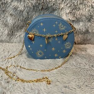 Blue and Gold crossbody Purse with gold chain